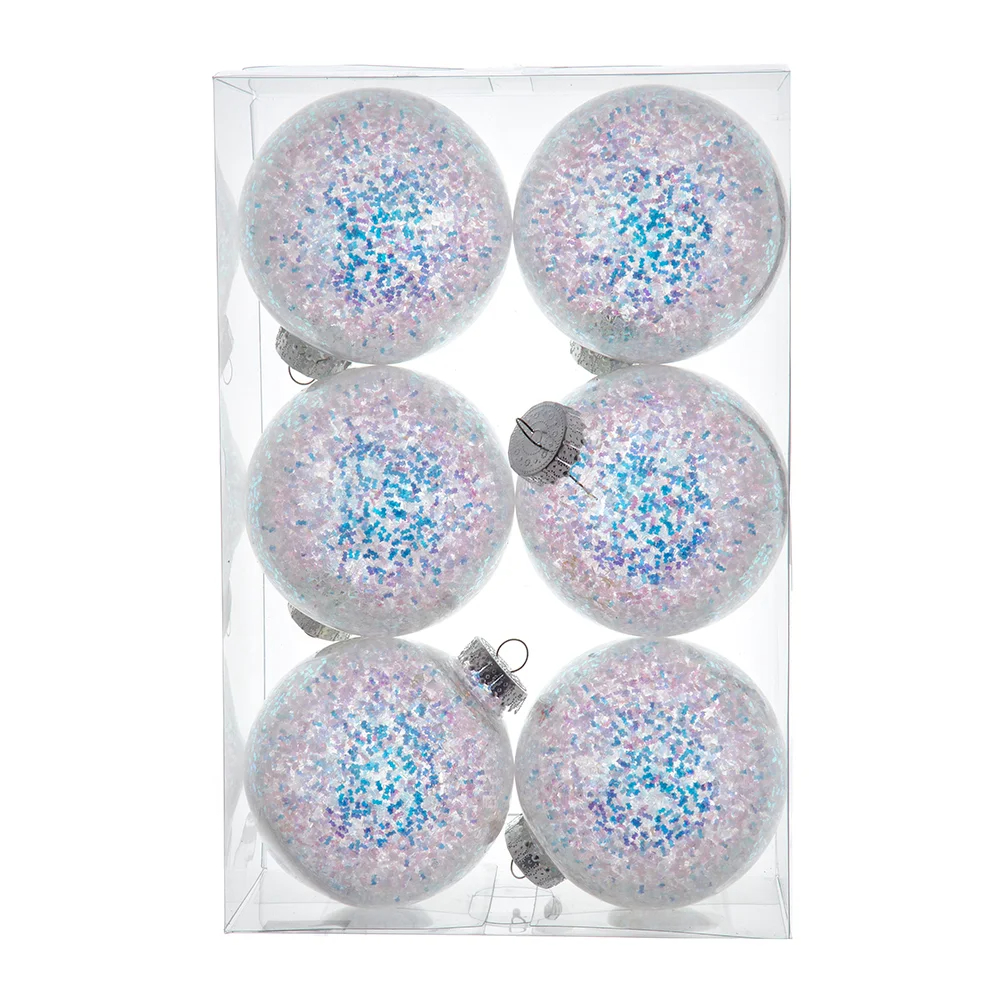 Kurt S. Adler PL0895 6 Piece 100 mm Shatterproof Iridescent Glittered Ball Ornaments