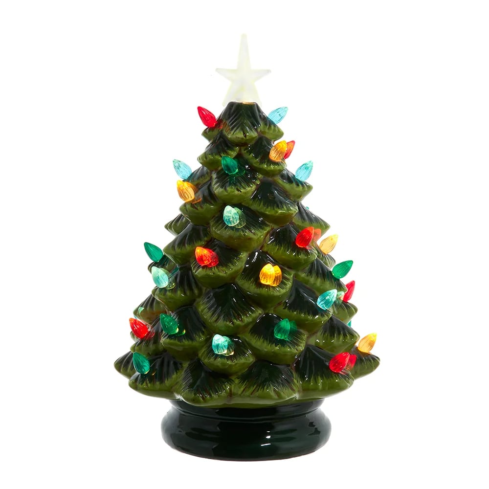 Kurt S. Adler JEL2153 12 in. Battery Operated LED Lighted Ceramic Tree Table Piece - Green