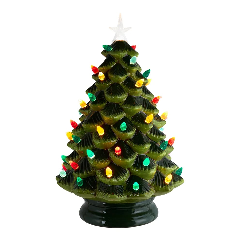 Kurt S. Adler JEL2154 14 in. Battery Operated LED Lighted Ceramic Tree Table Piece - Green