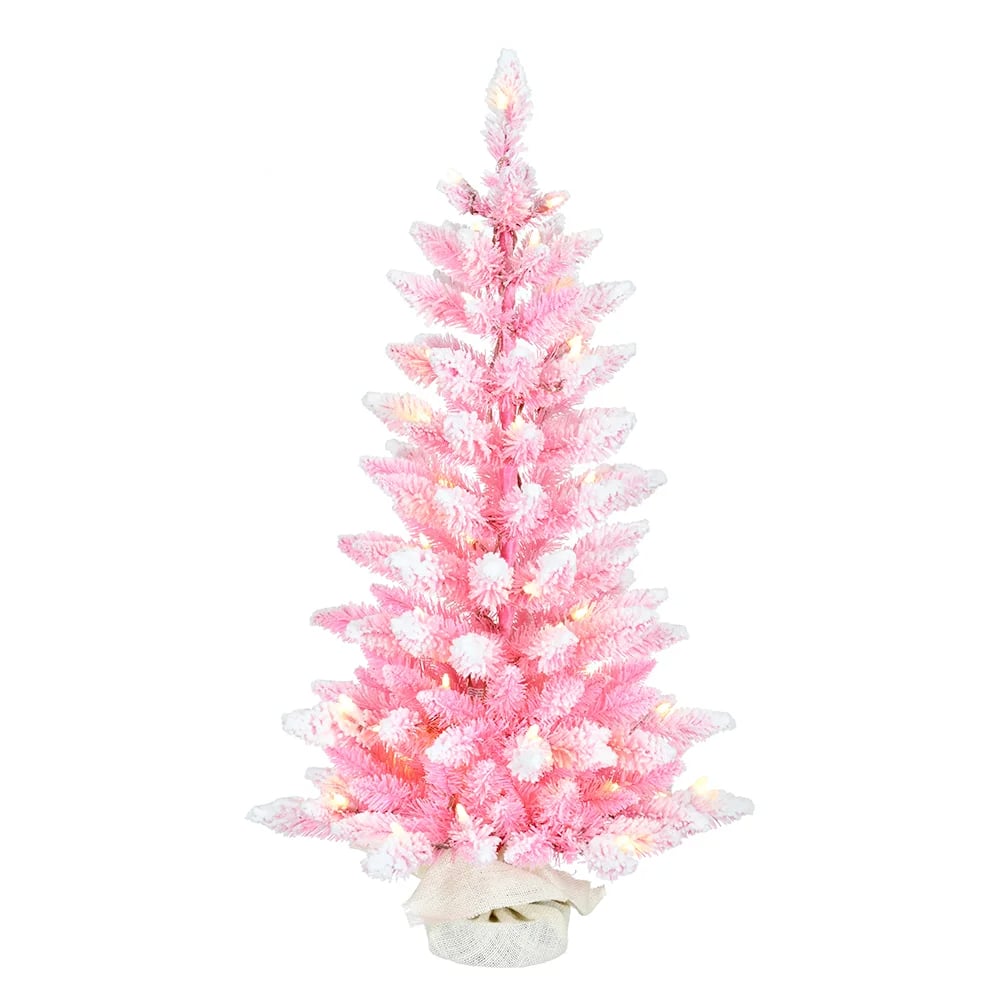 Kurt S. Adler TR2400LED 3 ft. Pre-Lit LED Flocked Slim Tree - Pink