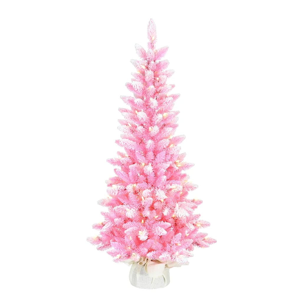 Kurt S. Adler TR2401LED 4 ft. Pre-Lit LED Flocked Slim Tree - Pink