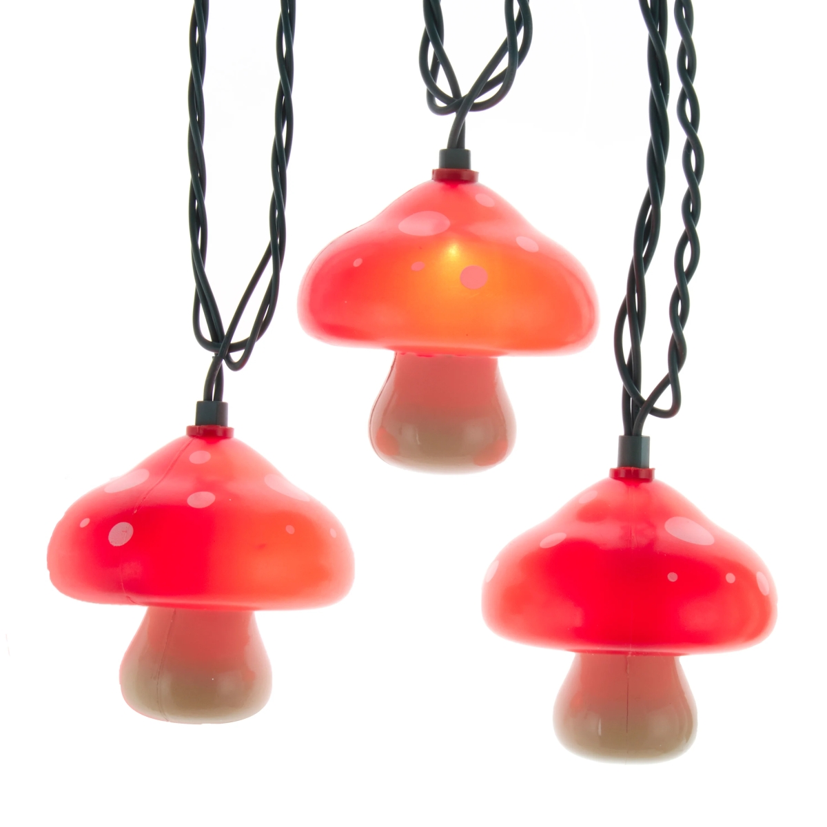 Kurt S. Adler UL4377 12 ft. UL 10-Light Mushroom Light Set with Green Wire - Red