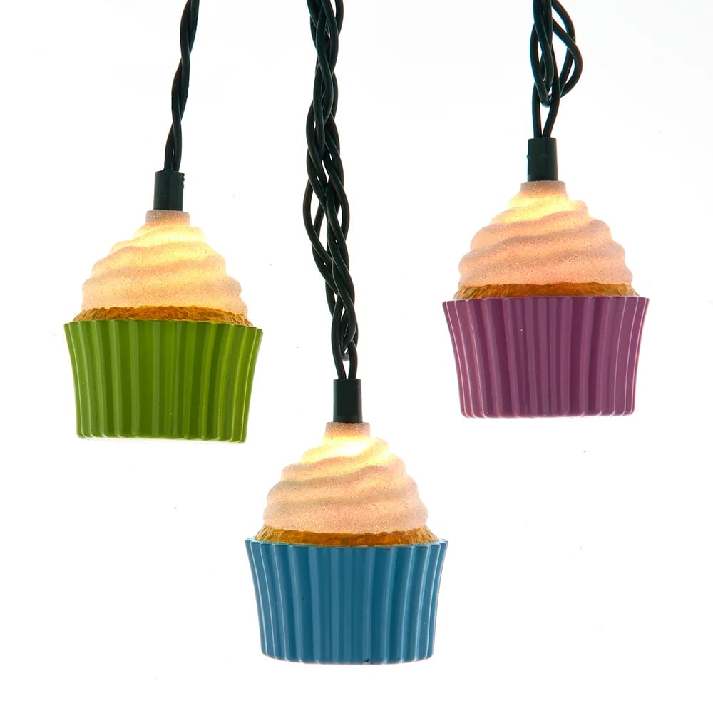 Kurt S. Adler UL4382 12 ft. UL 10-Light Cupcake Light Set with Green Wire - Multi Color