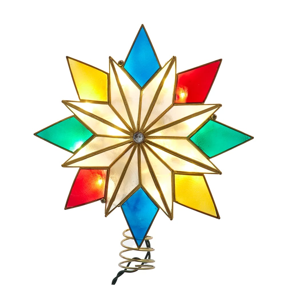 Kurt S. Adler UL3181LED 13 in. UL 10-Light 8 Point LED Capiz Star Tree Topper - Multi Color