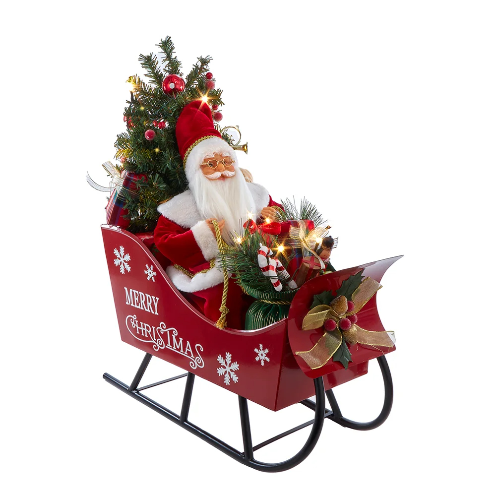 Kurt S. Adler JEL1040 24 in. Battery Operated Musical LED Santa in Metal Sleigh Table Piece