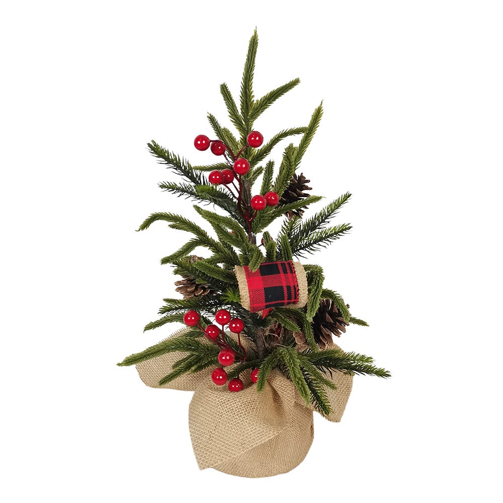 Kurt S. Adler TR0623 24 in. Unlit Berries & Pinecones Green Tree in Burlap Base