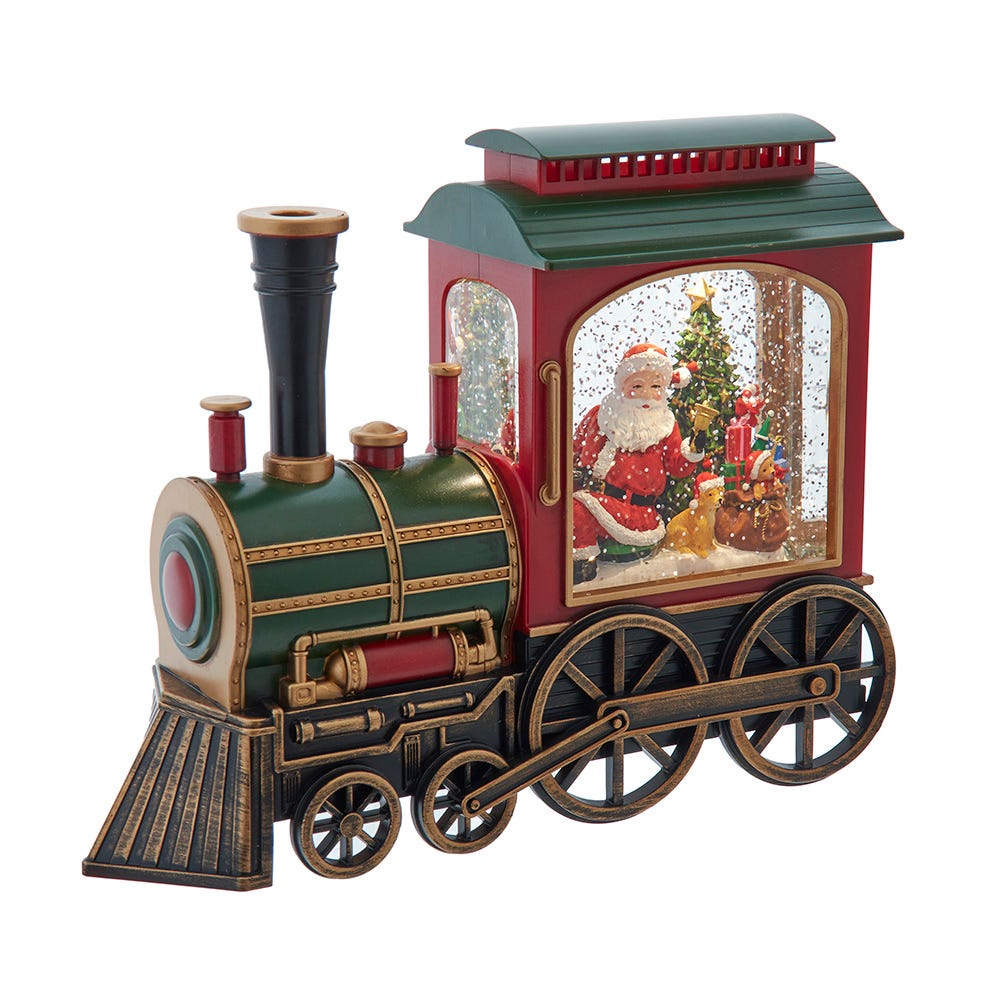 Kurt S. Adler JEL1060 7.625 in. Battery Operated LED Lighted Santa Train with Spinning Glitter Water