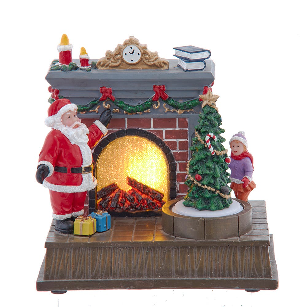 Kurt S. Adler JEL1335 Battery Operated Animated Fireplace Scene with Santa & Tree