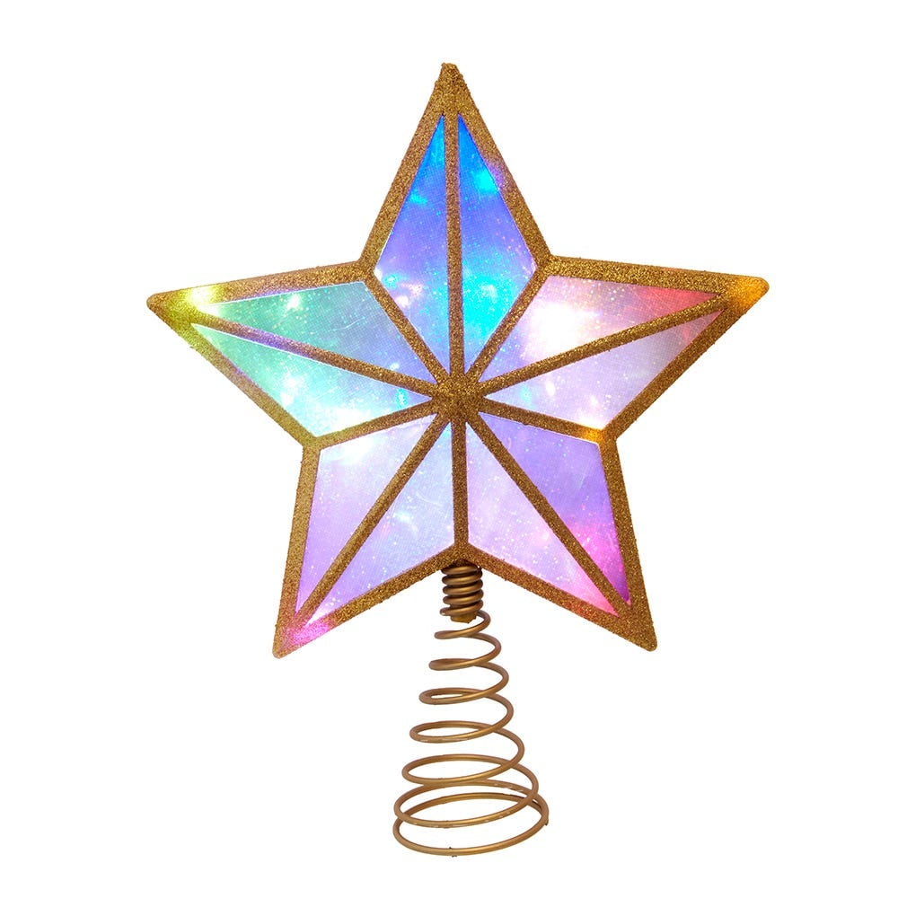 Kurt S. Adler AD2852 11.5 in. UL 20-Light Multicolor Fairy Twinkle LED Gold Glitter 5-Point Star Tree Topper