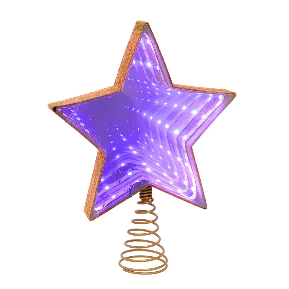 Kurt S. Adler AD2853 11.5 in. UL 22-Light Multicolor Infinity Effect SMD LED Gold Glitter 5-Point Star Tree Topper