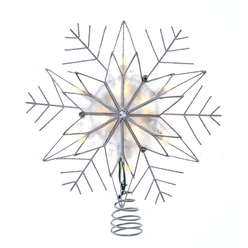Kurt S. Adler UL3096LED 10 in. 10-Light LED Silver Capiz & Snowflakes Tree Topper