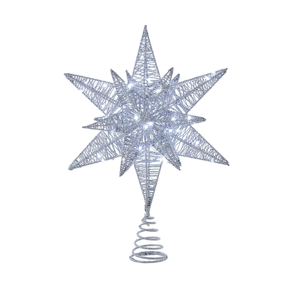 Kurt S. Adler AD1073S 15 in. 80-Light Cool White Micro LED Silver Starburst Tree Topper