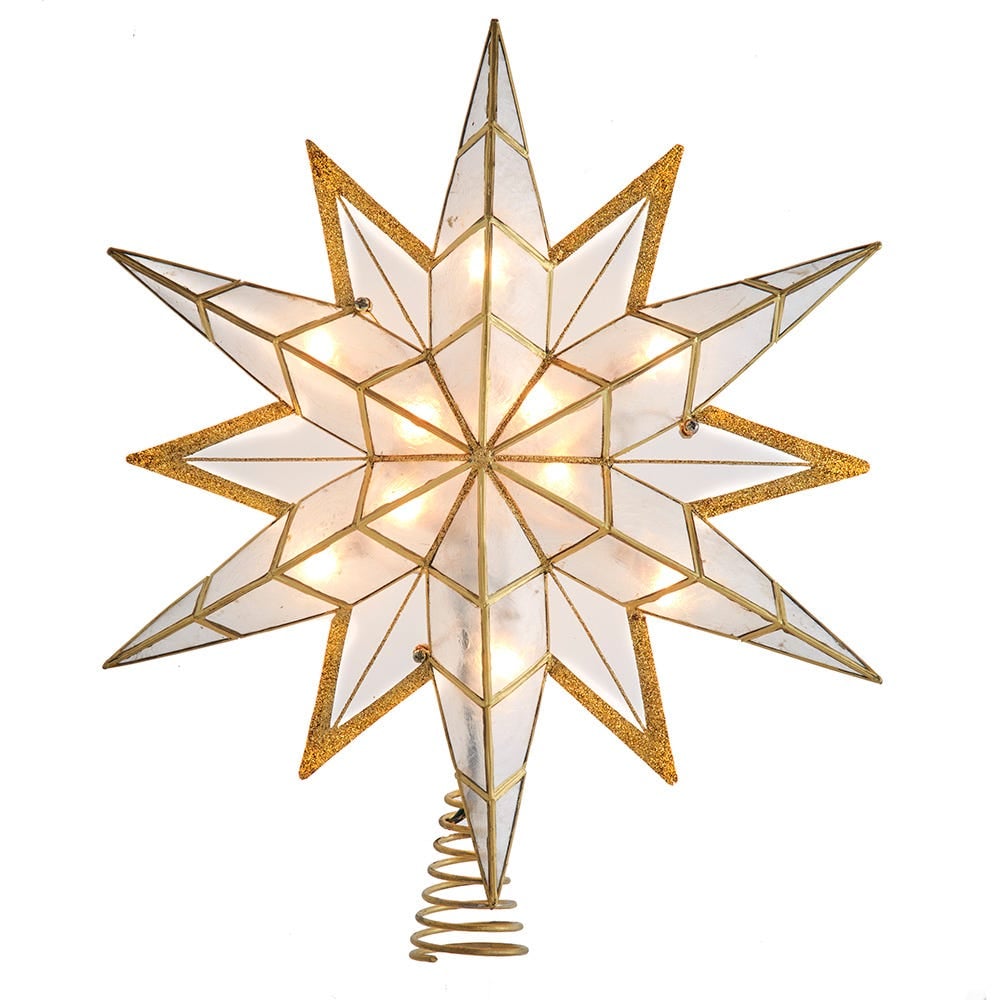 Kurt S. Adler UL3182 14 in. UL 10-Light Capiz Star with Gold Glitter Finish Tree Topper