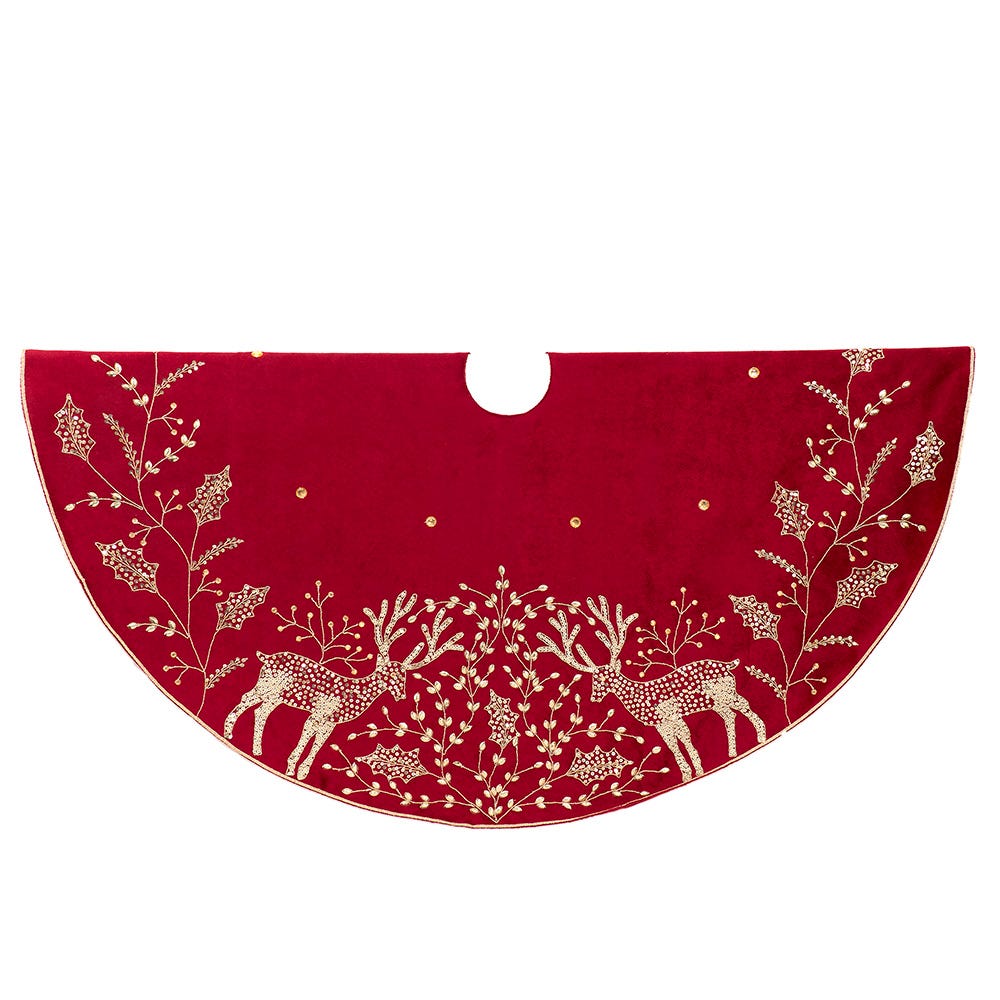 Kurt S. Adler TS0335 50 in. Reindeer Hand Embroidered Tree Skirt
