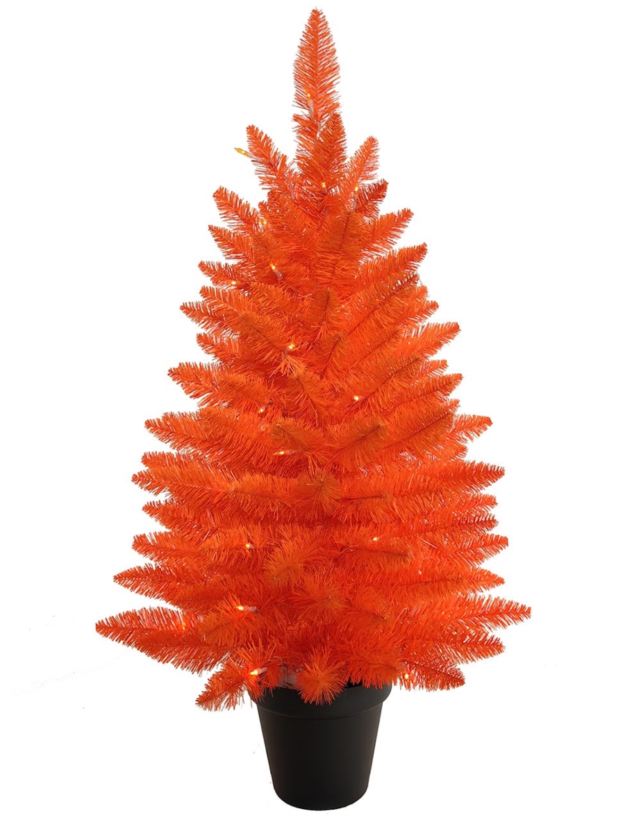 Kurt S. Adler HW1916 3 ft. Battery-Operated Pre-Lit Halloween Orange Potted Tree with Orange LED Lights
