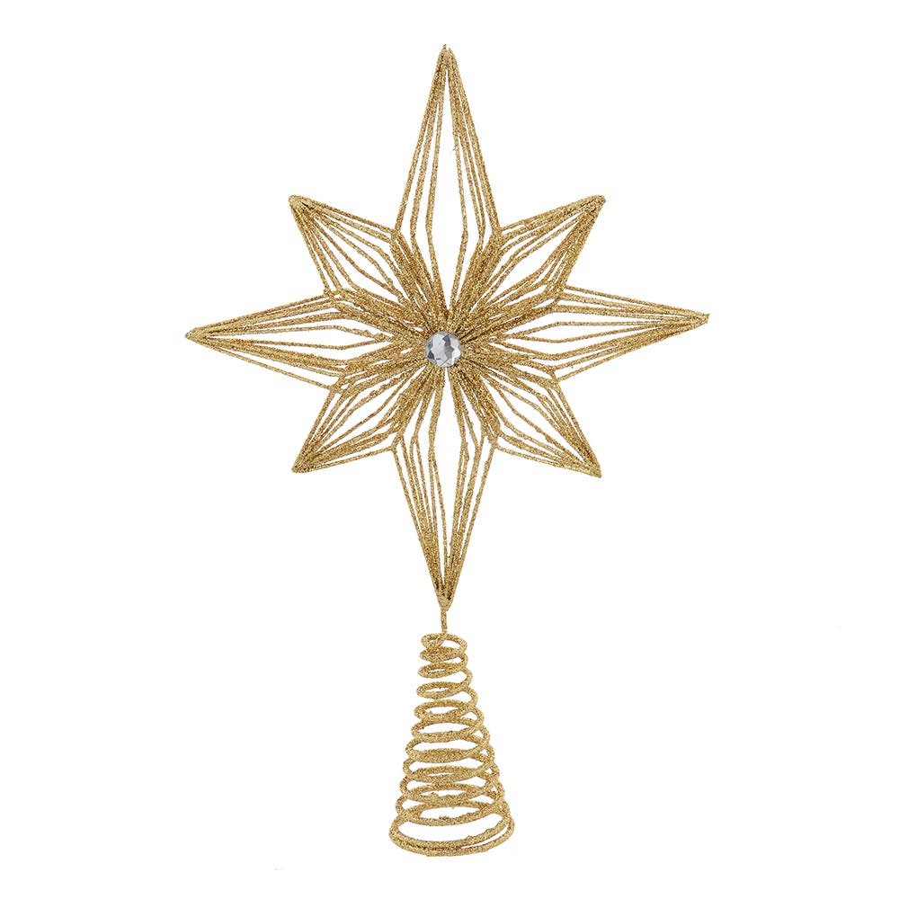 Kurt S. Adler H8900 12 in. Unlit Gold Glittered 6-Point Star Tree Topper