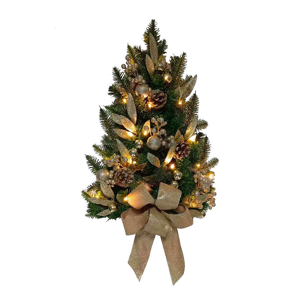 Kurt S. Adler TR0216LED 22 in. Battery-Operated Prelit Decorated Wall Tree with Champagne Bow