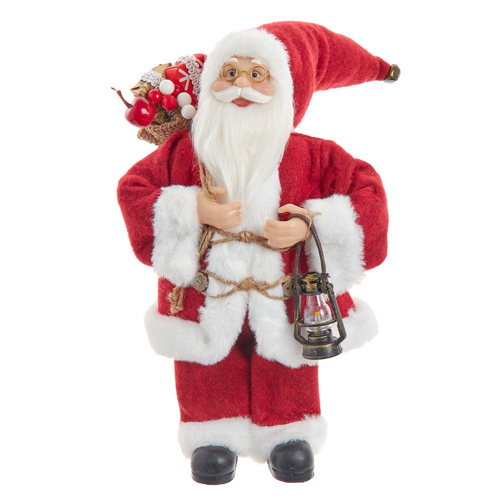 Kurt S. Adler D4773 12 in. Standing Christmas Santa with Sack & Lantern