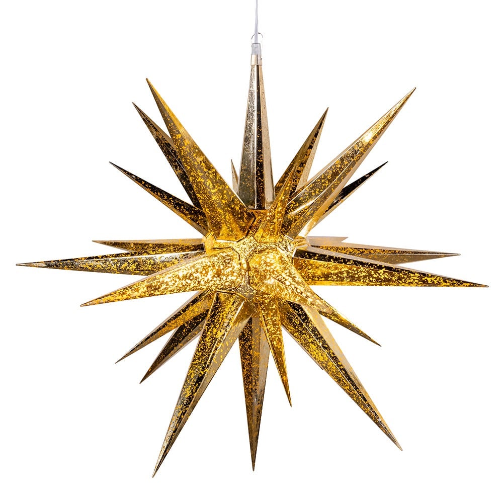 Kurt S. Adler UL1755GO 24 in. 4-Light Warm White LED Gold Crackle Moravian Star Tree Topper