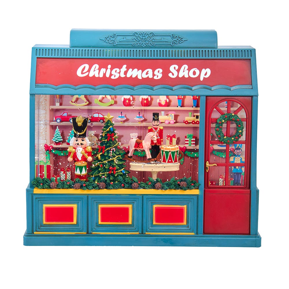 Kurt S. Adler JEL1056 Enchanting 8.375 in. Battery Operated USB LED Lighted Christmas Shop with Spinning Glitter Water