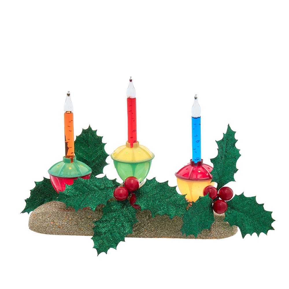 Kurt S. Adler UL2321 8.85 in. Holly Berry & Greenery with Gold Base Three Bubble Lights