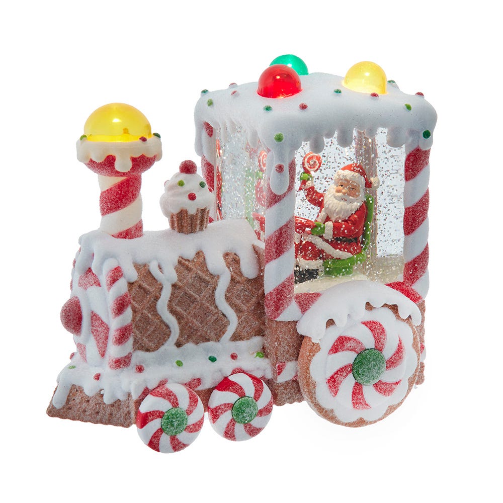 Kurt S. Adler JEL1063 7.5 in. Battery Operated USB LED Lighted Santa Train Lantern with Spinning Glitter Water