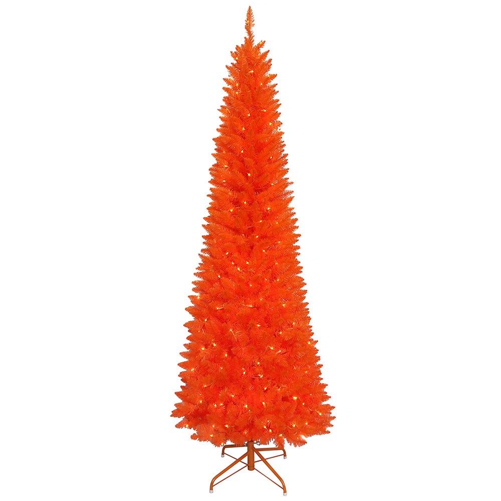 Kurt S. Adler HW1899LED 7 ft. Stunning Prelit Halloween Orange Slim Tree