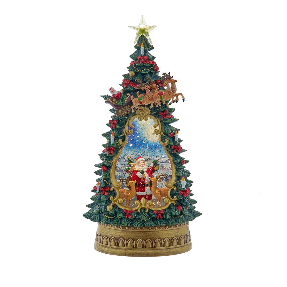 Kurt S. Adler JEL1064 13.4 in. Battery Operated USB LED Lighted Santa & Deer Tree Topper with Spinning Glitter Water