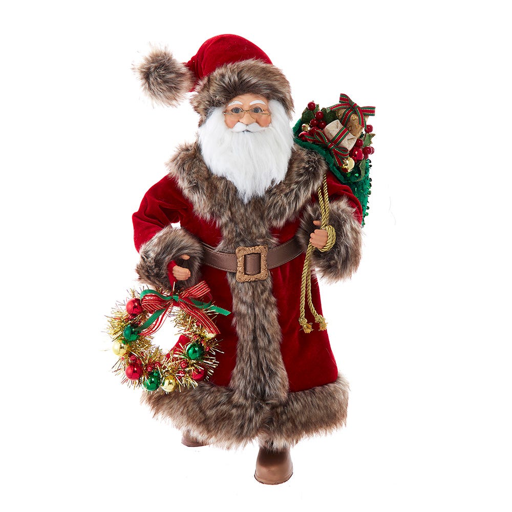 Kurt S. Adler KK0145 17 in. Red Santa with Gray Fur Plus Wreath & Bag