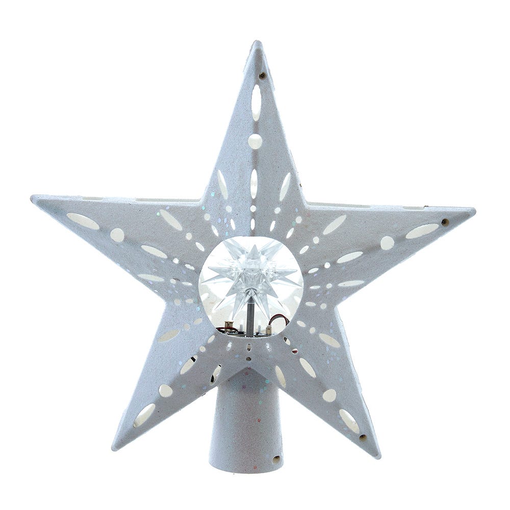 Kurt S. Adler AD1072 12.2 in. Pre-lit White Glitter Iridescent Star Tree Topper