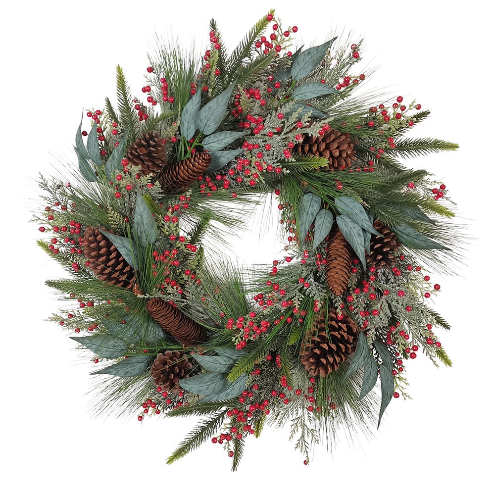 Kurt S. Adler WRT0320 24 in. Decorated Unlit Rattan with Pinecones Wreath