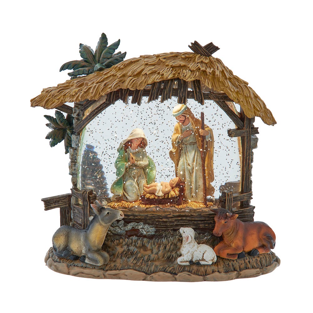 Kurt S. Adler N1063 8 in. Battery-Operated USB Lighted Nativity Scene with Spinning Glitter Water Globe