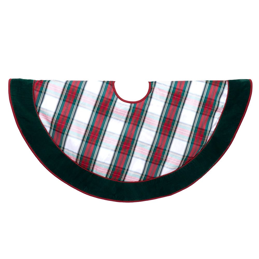 Kurt S. Adler TS0313 48 in. Red & Green Plaid Velvet Border Tree Skirt