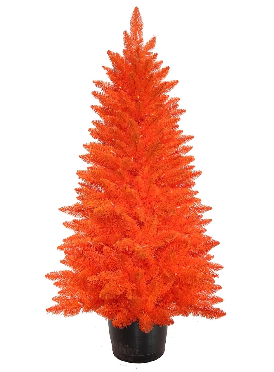 Kurt S. Adler HW1917 4.5 ft. Battery-Operated Pre-Lit Halloween Orange Potted Tree with Orange LED Lights