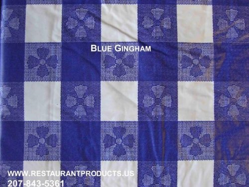 PACKAGED KWIK-COVER- BLUE GINGHAM - Disposable Fitted Table Cover with Elastic Edging and Self-Sticking Tape Strips