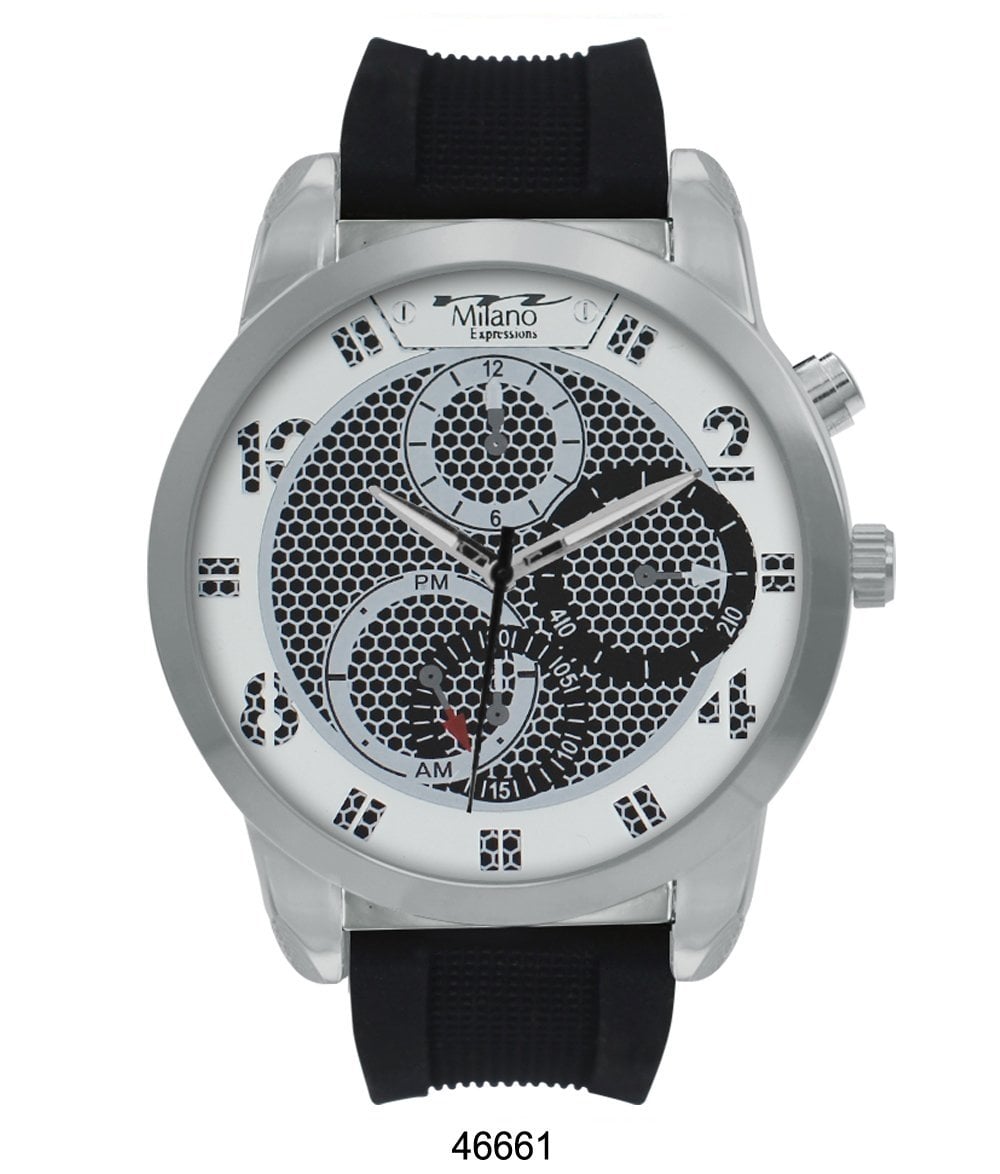 46661 Black Rubber Strap Mens Watch with Silver Case & Black & Brown Dial