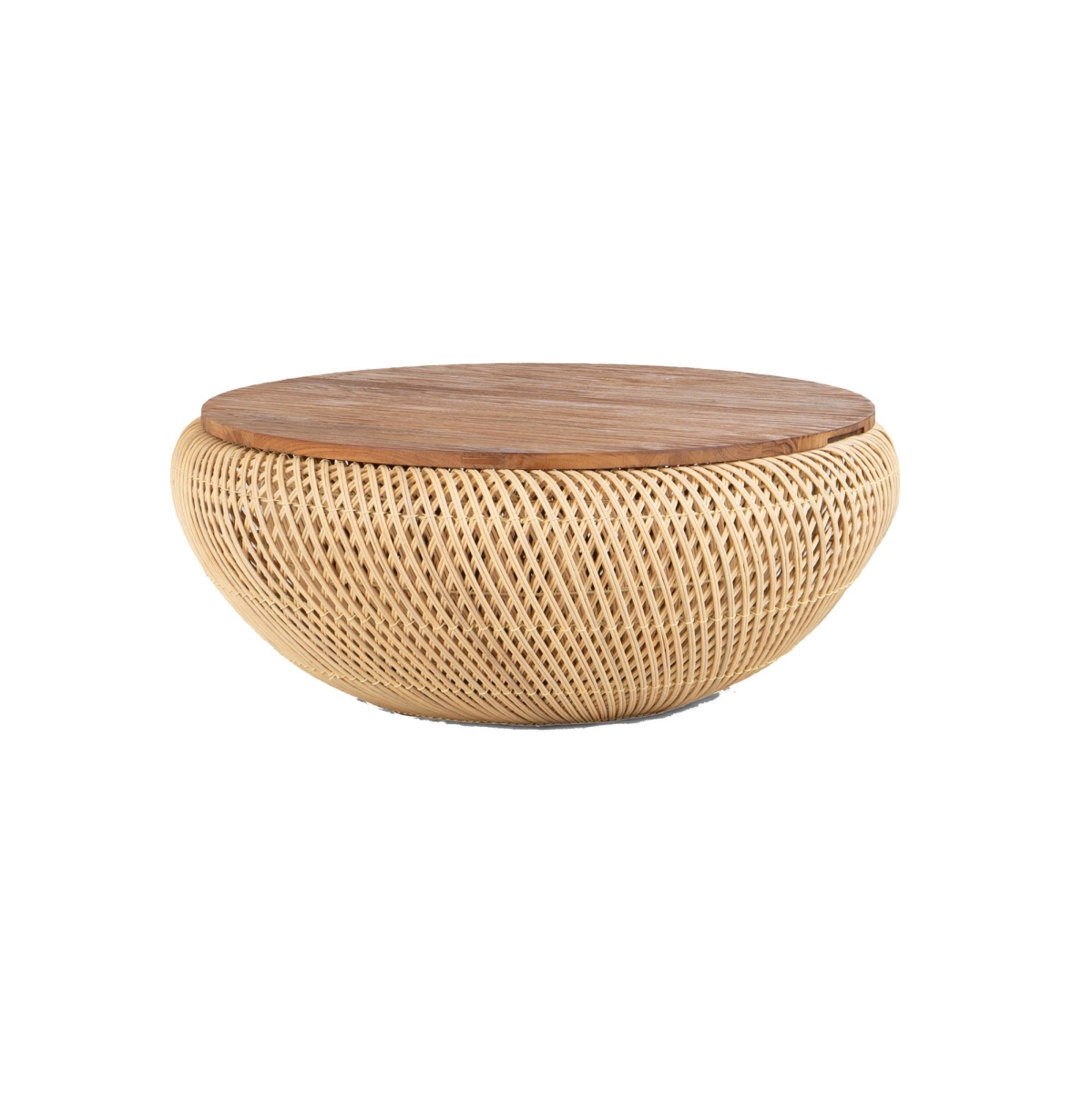 Kyawa Coastal Beach Natural Teak Top Woven Rattan Base Storage Coffee Table