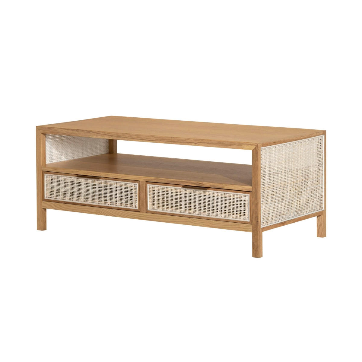 17.7 x 43.3 x 21.7 in. Cane Rattan Coffee Table, Natural Beige