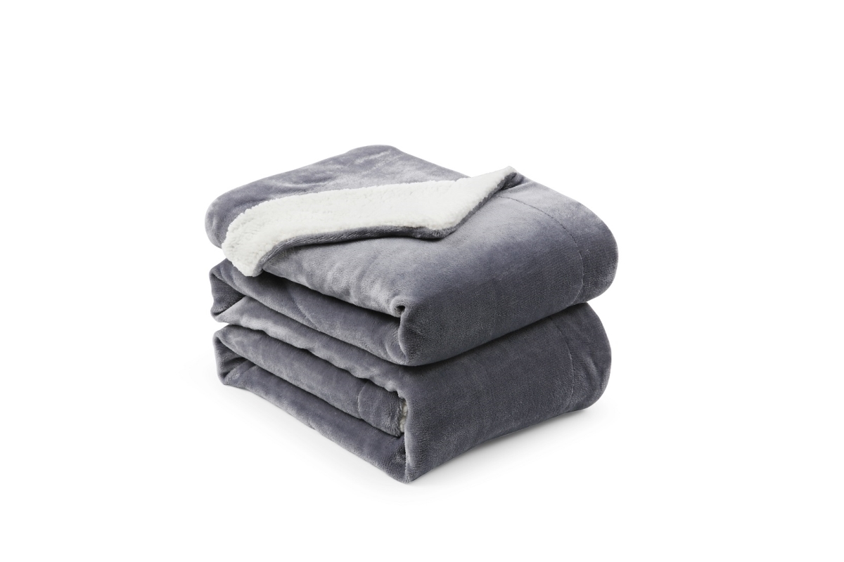 L-Baiet 9178-FQ GREY 90 x 90 in. Sherpa Queen Blanket&#44; Grey - 100 Percent Polyester