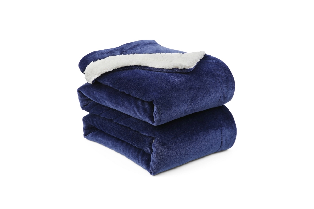 L-Baiet 9178-TWIN NAVY 60 x 80 in. Sherpa Twin Blanket&#44; Navy - 100 Percent Polyester