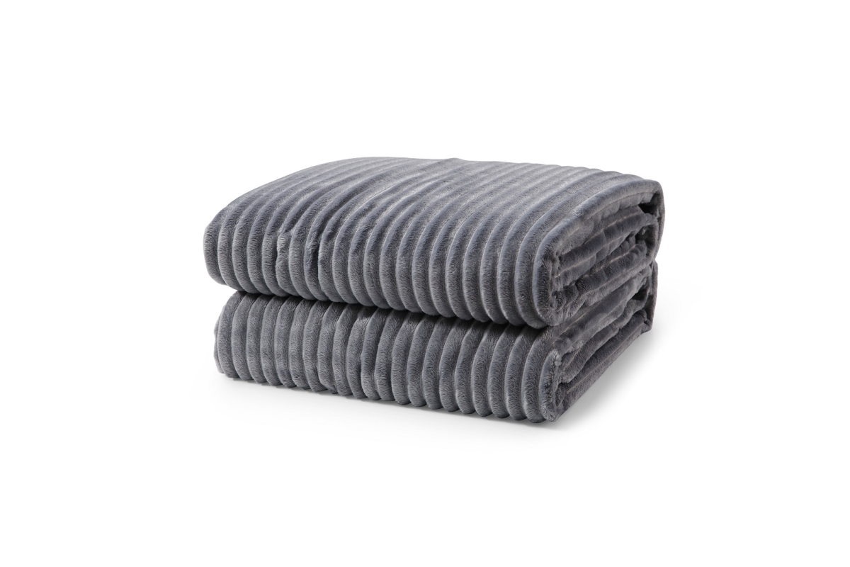 L-Baiet 5687-TB GREY 50 x 60 in. Ribbed Throw Blanket&#44; Grey - 100 Percent Polyester