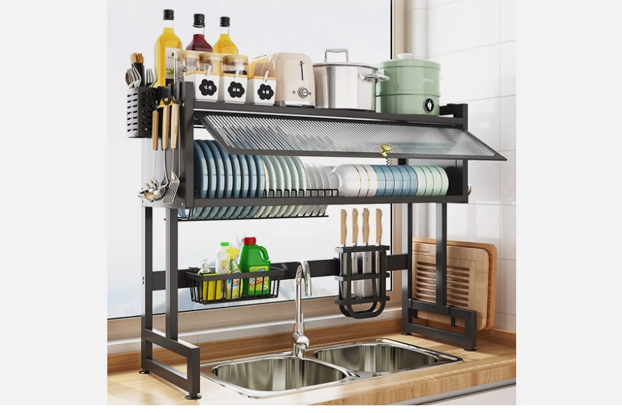 Picture of NA Dish Rag  Over The Sink Dish Drying Rack 3 Tier Large Dish Rack Metal for Kitchen with Lid