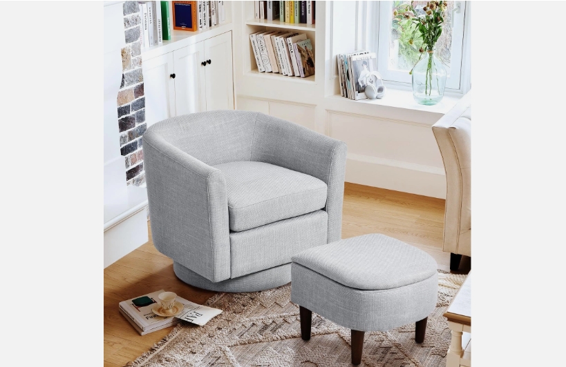 Picture of COLAMY 6932318019242 COLAMY Upholstered Swivel Barrel Accent Chair with Ottoman&#44; Modern Single Sofa.