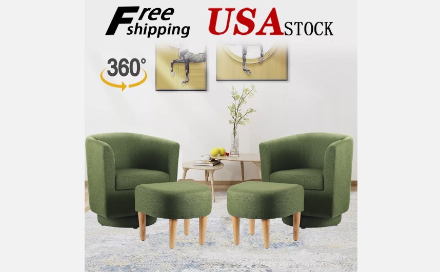 Picture of Swivel Barrel 198101203076 Modern Swivel Barrel Swivel Barrel Accent Chair Upholstered Sofa Armchairs With Ottoman Green