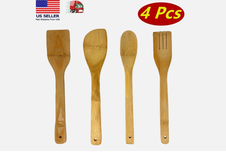 Cooking spoons wooden 4 Pc Wooden Spoon Spatula Bamboo Set Kitchen Utensil Cooking Mix Non-Stick Tools -  212 Main