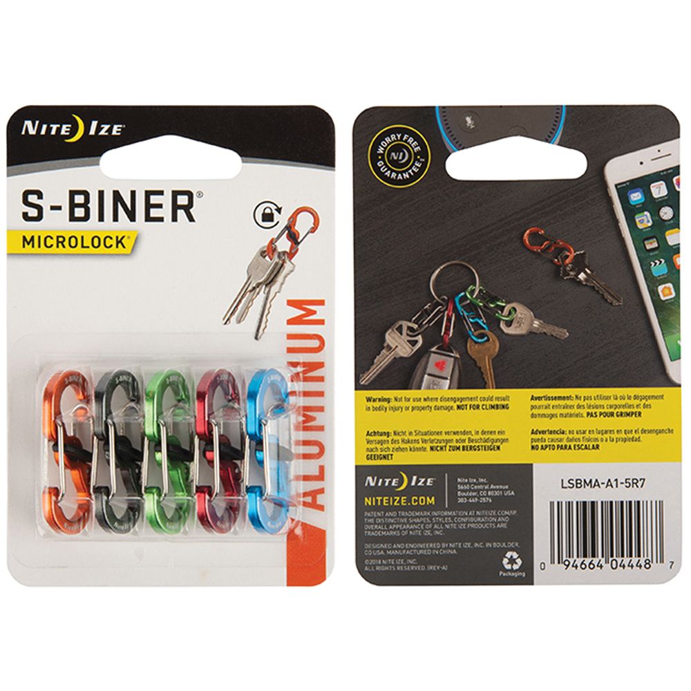 S-Biner Aluminum MicroLock, Assorted Color - Pack of 5