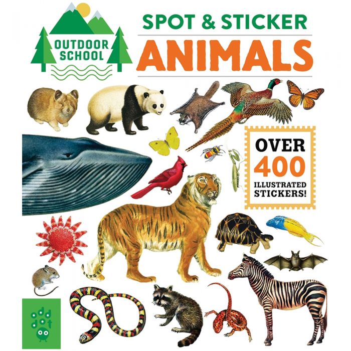 104555 Outdoor School - Spot & Sticker Animals Paperback Book