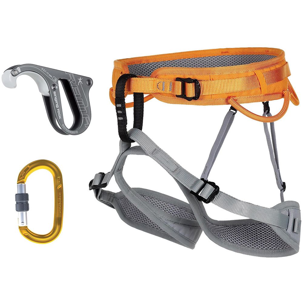 448343 3 Buckle Harness with Rama Belay Device & Locking Carabiner