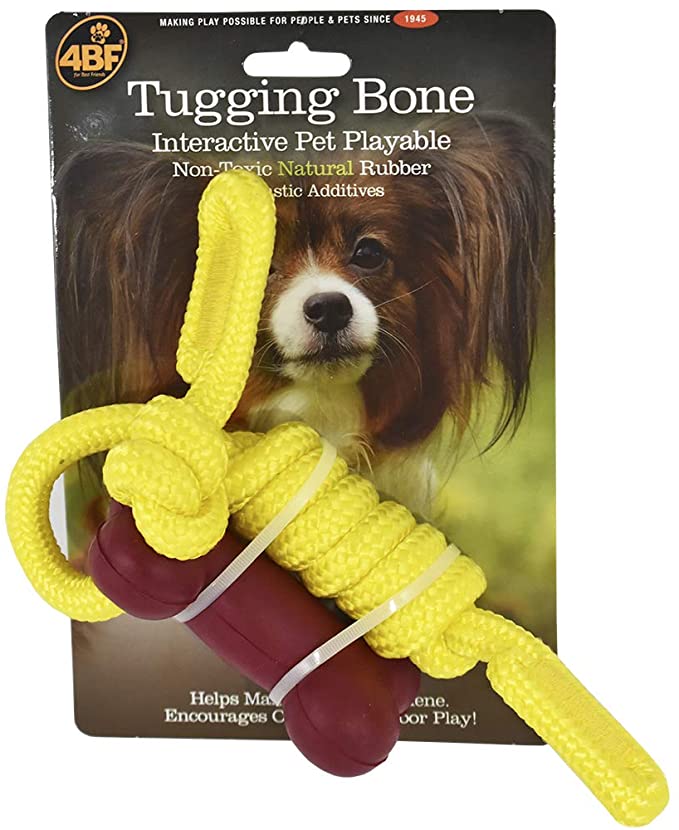 Picture of 4BF 777064 Rubber Chew Toy with Rope for Dog Tugging Bone&#44; Red & Yellow
