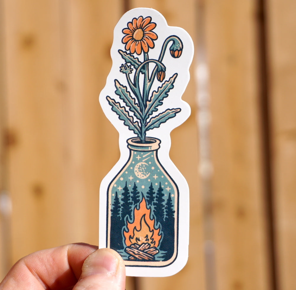 4.75 x 1.5 in. Campfire & Flowers Sticker